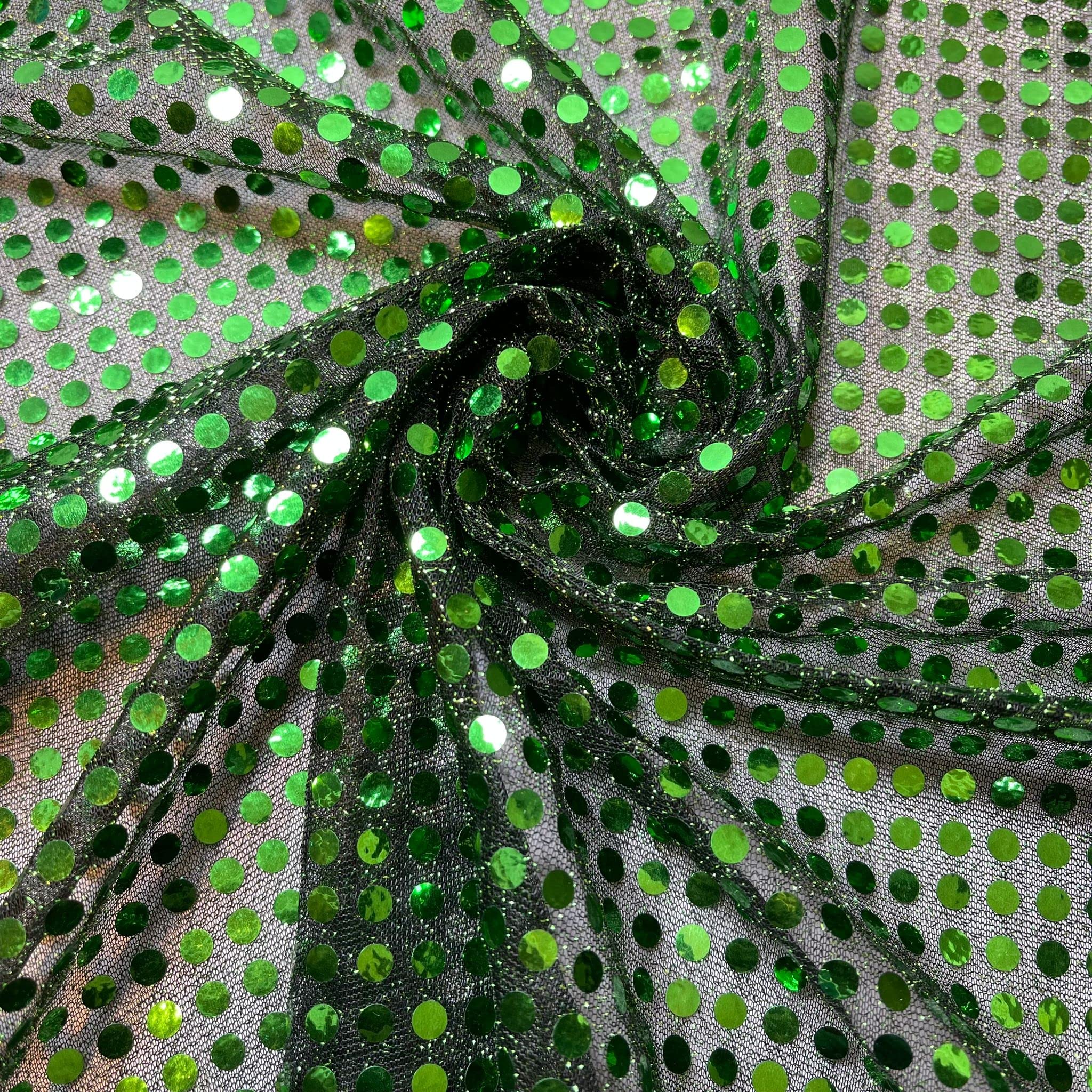 Sequin Jersey Shiny Sparkly Nylon Fabric Fancy Dress Metallic Costume 44" (1 Meter, Emerald Green)