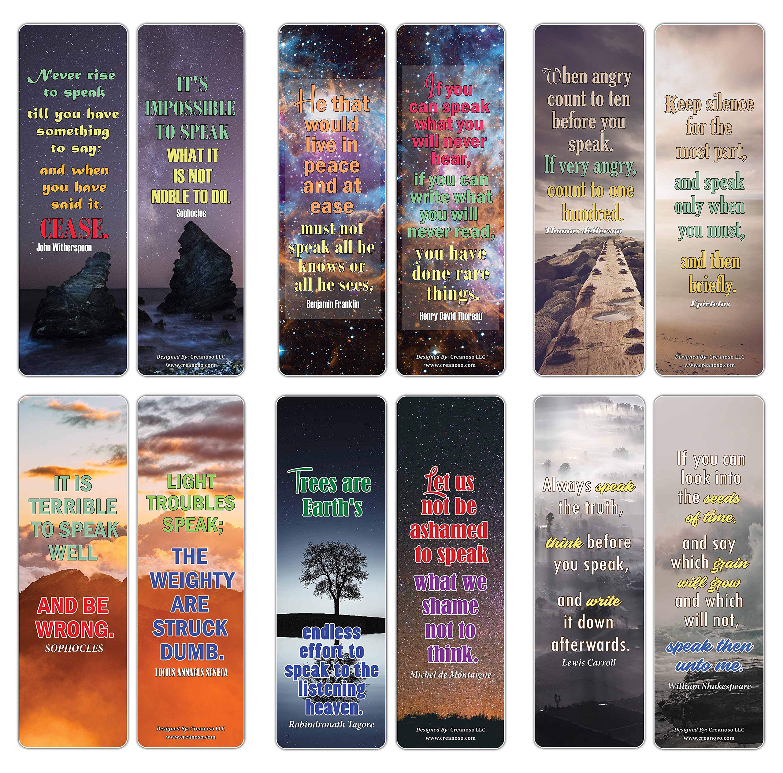 Creanoso Speak Up Quotes Series 2 Quotes Bookmark Cards (60-Pack) – Premium Gifts Bookmarks for Bookworm – Stocking Stuffers for Men, Women, Managers, Leaders – Office Supplies – DIY Kit