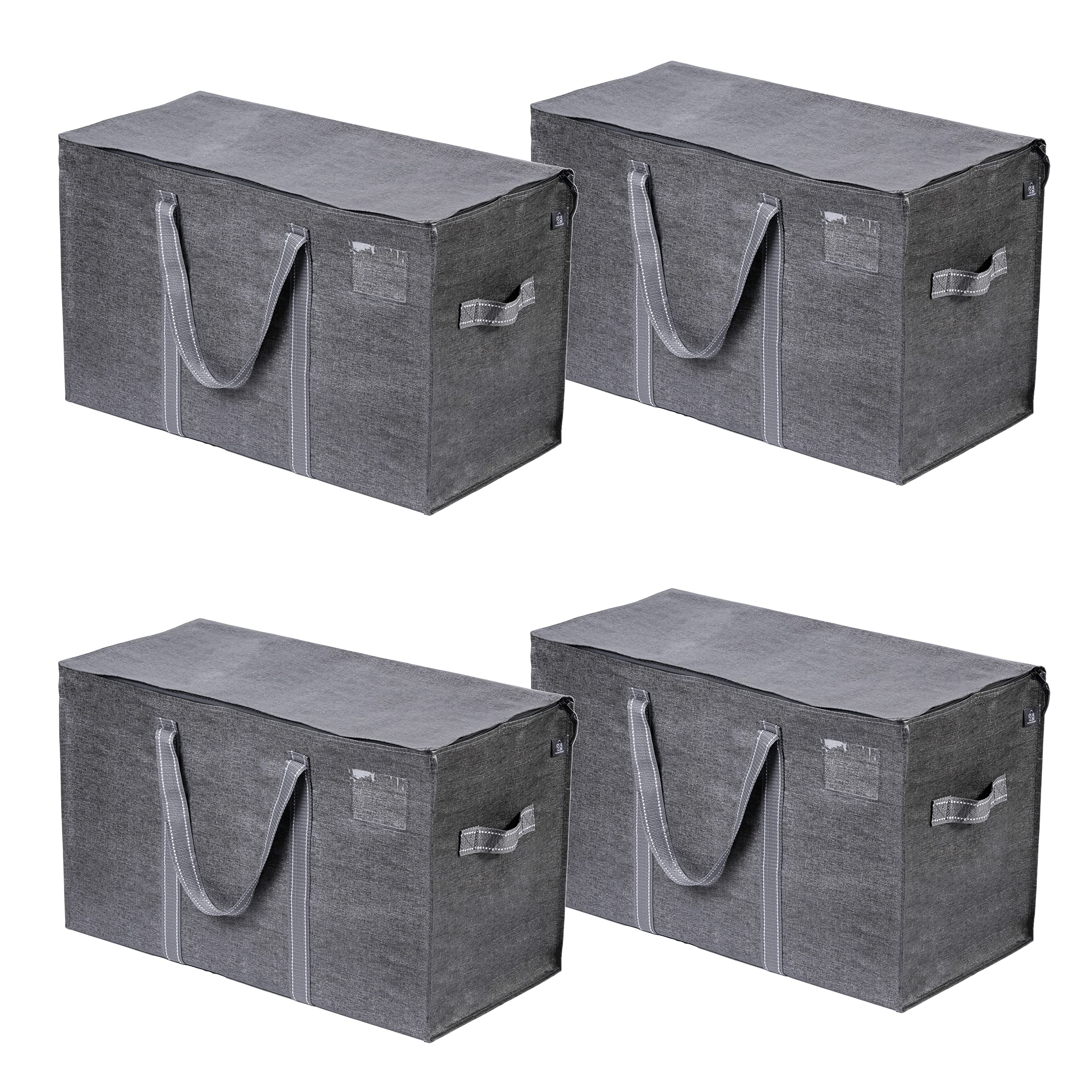 VENO 4 Pack Extra Large Moving Storage Bags with Zips, Heavy-Duty Organizer Tote, Clothes Storage Box Alternative, Packing Bin, Tag Pocket for Label, Water-Resistant (Gray, 4 Pack) — image 1