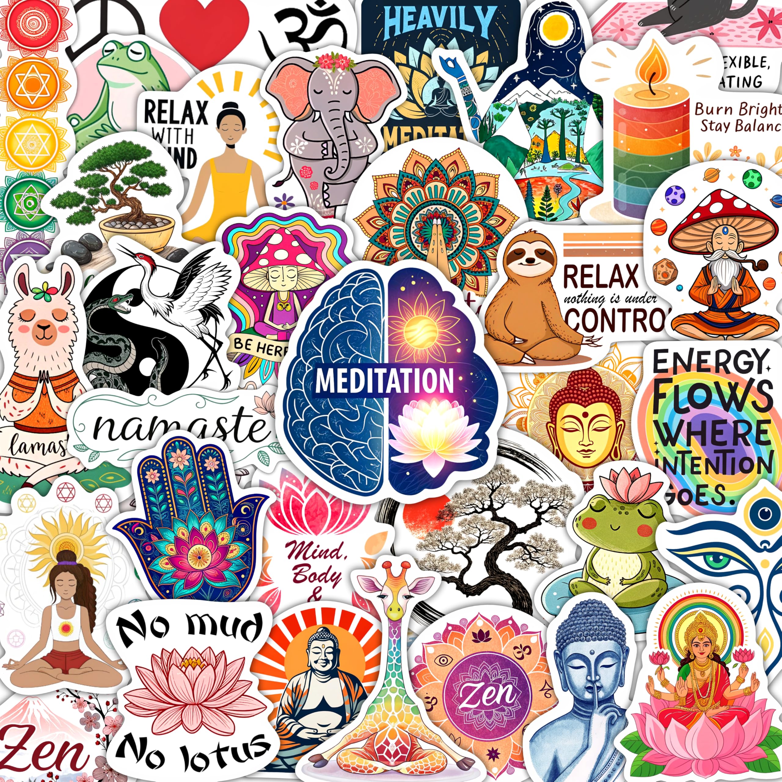 Photo 1 of 100Pcs Meditation Stickers for Water Bottle and Laptop - Gift for Meditation Lovers - Zen, Chakra Stickers - Gift for Women & Men