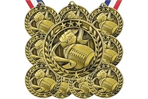 Express Medals Flag Football Gold Medals Trophy Award with Neck Ribbons WAMG-924 - (Pack of 10)