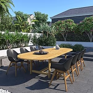 Amazonia San Vito 9-Piece Outdoor Oval Dining Table Set | Certified Teak | Ideal for Patio and Indoors
