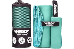 HERO TRAVEL SUPPLY Hero Microfiber Towel, Camping, Beach, Gym - 24 X 48 (Includes Bonus Washcloth)