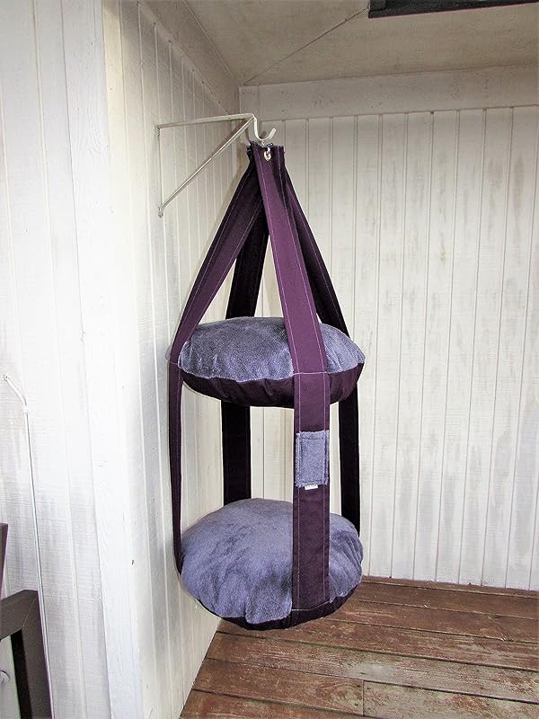 Cat Bed, Purple Plush Cat Bed, Double Kitty Cloud, Hanging