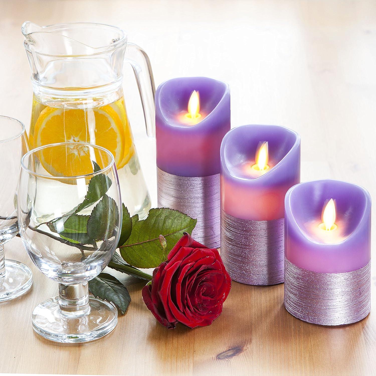 Purple LED Candles Flameless Flickering Battery Operated Electric Pillar Candle with Realistic Flicker Moving Flame with 2 Remote Controls & Timer - Image 3