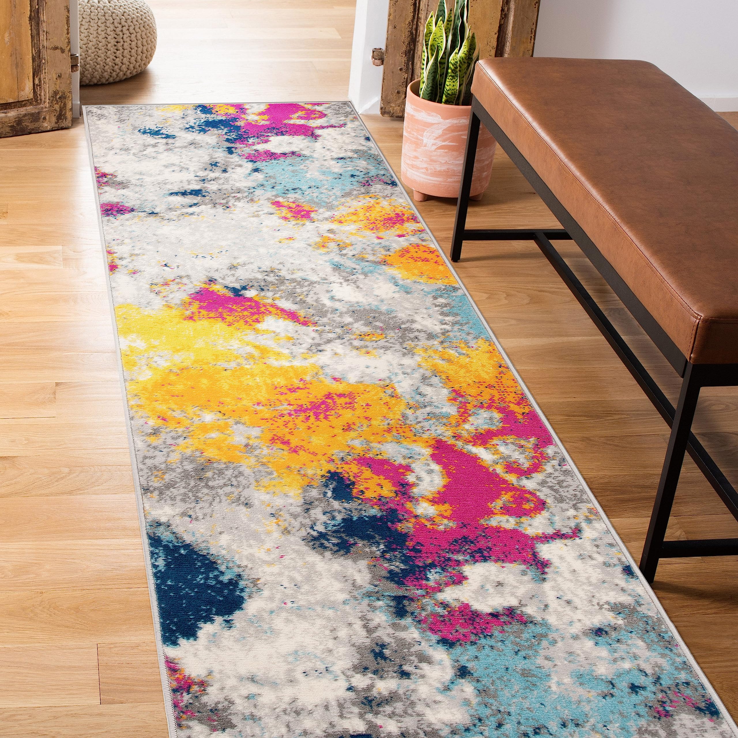 Rugshop Sky Collection Modern Abstract Runner Rug 2' x 10' Multi Image