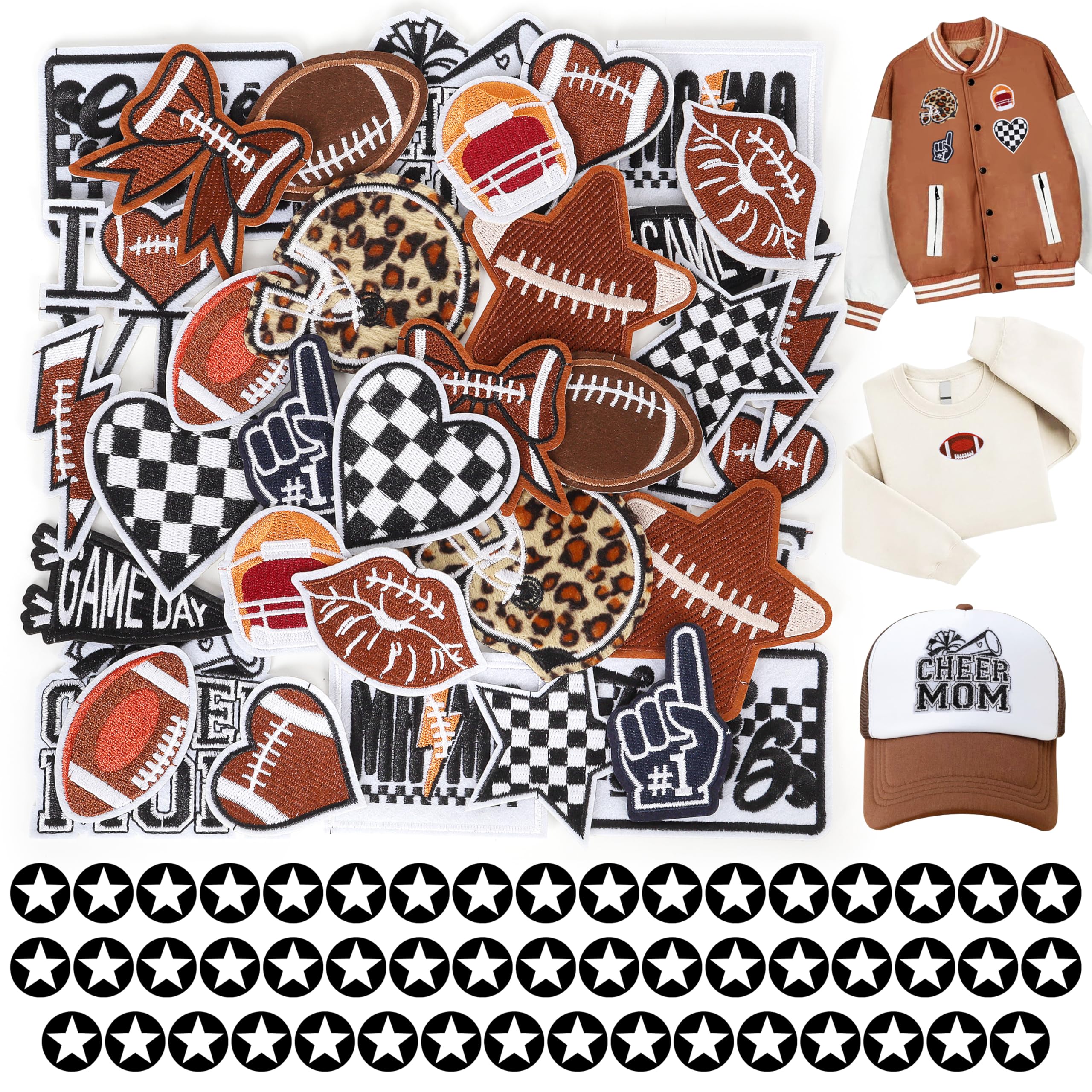 Photo 1 of Iron On Embroidered Football Patches for Hats: Meneng 84PCS Football Helmet Sports Patch for Jackets Hoodies Backpacks - Star Stickers Sew On Applique for Football Enthusiasts Team Fans DIY Cratfs