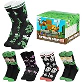 Minecraft Boys Crew Socks - Soft, Breathable Youth Socks Pack of 3 or 5 - Gamer Gifts (Black/Multi, 10-13 Years)