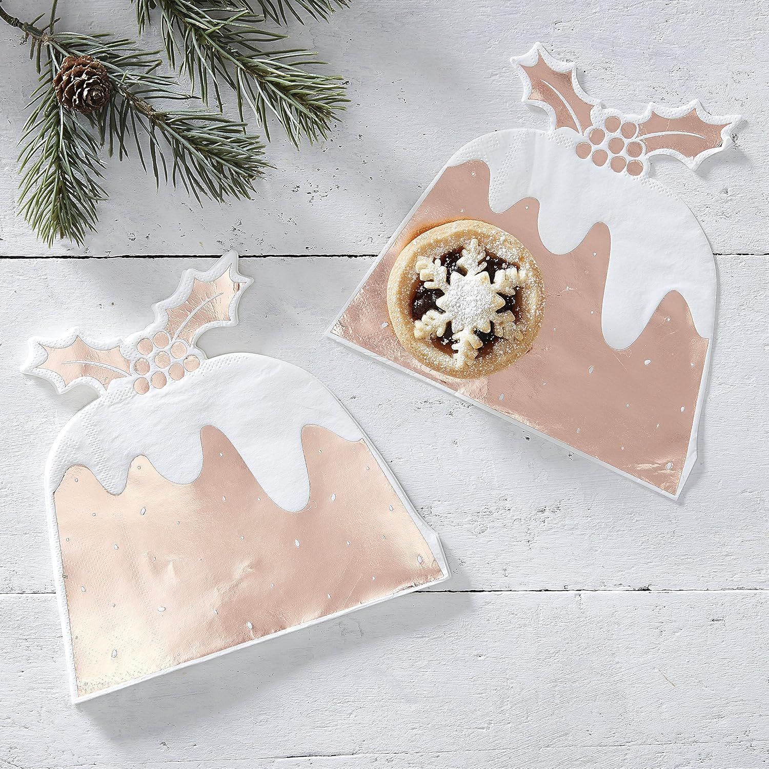 Ginger Ray Rose Gold Christmas Pudding Paper Party Napkins 12 Pack