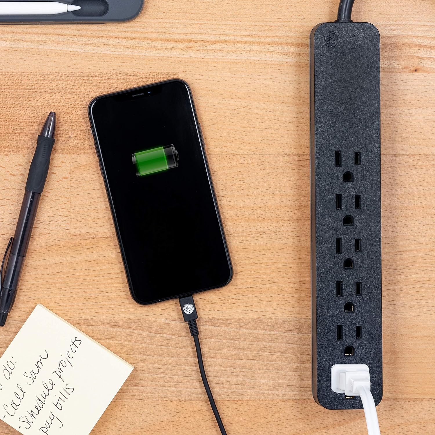 GE Pro 6 Outlet Surge Protector, 2 ft Extension Cord, Power Strip, Flat Plug, Wall Mount, Black, 45170: Electronics