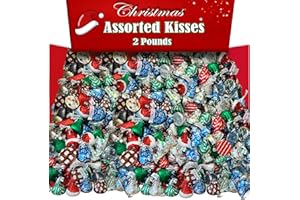 PARTYPOM Christmas Kisses Chocolate Candy Bulk Mix, 2 Lbs, Holiday Kisses 6 Flavor Variety Assortment, Sugar Cookies, Snowman, Santa, Individually Wrapped Red and Green Stocking Stuffers Candy, Appx 200 Pcs