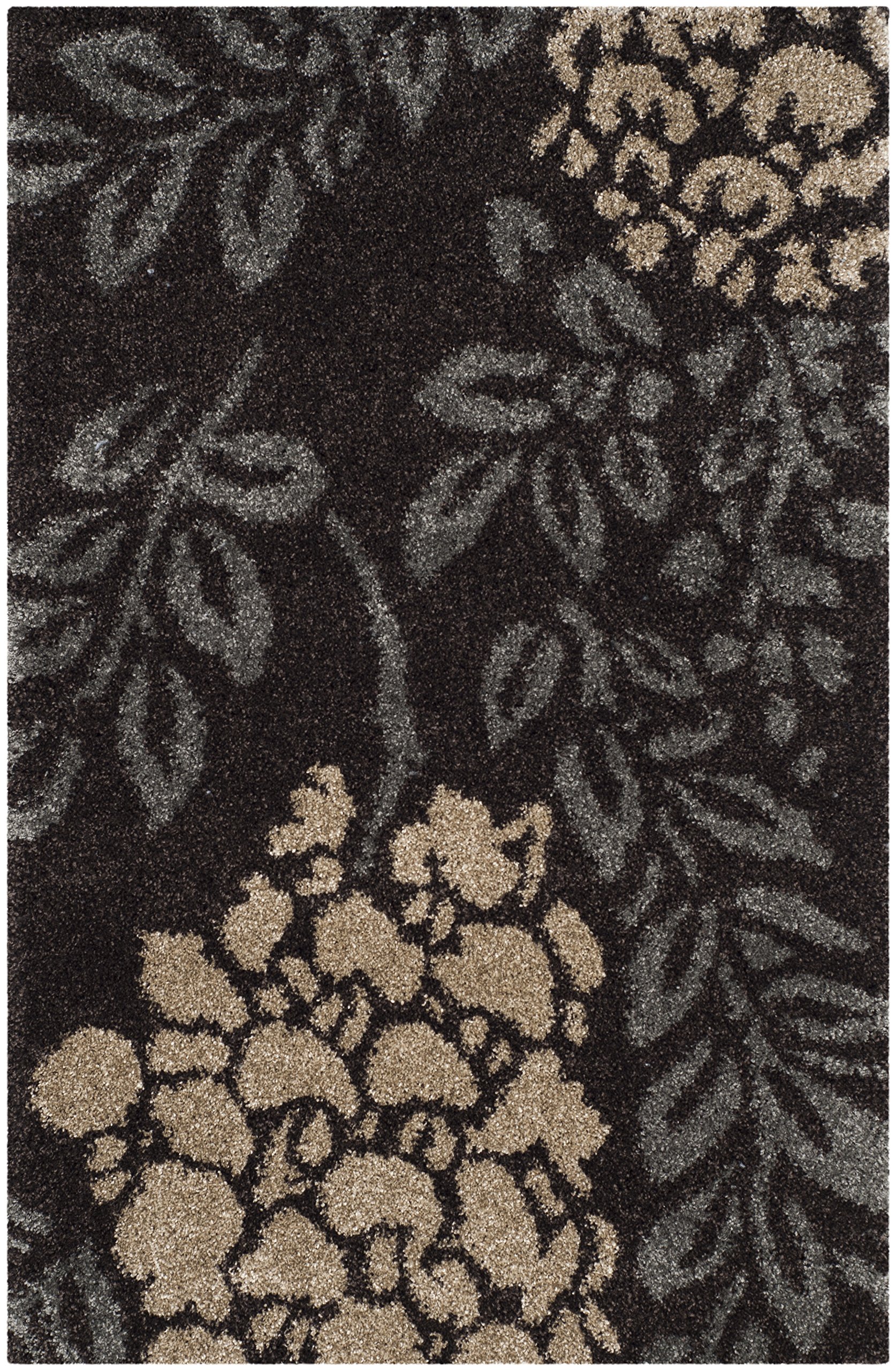 Safavieh Shaggy Indoor Woven Runner Area Rug, Florida Shag Collection, SG456, in Dark Brown / Grey, 69 X 122 cm for Living Room, Bedroom or Any Indoor Space