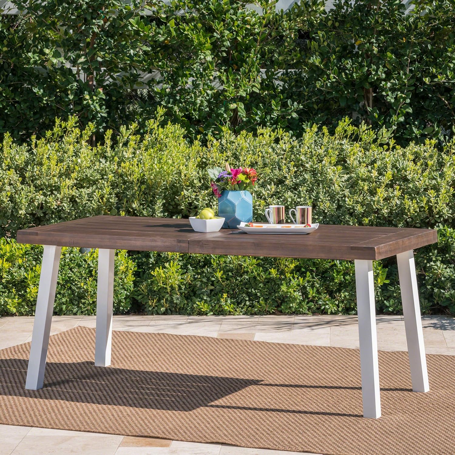 Christopher Knight Home Della Outdoor Acacia Wood Dining Table with Metal Legs, Dark Brown / White Rustic Metal : Garden & Outdoor