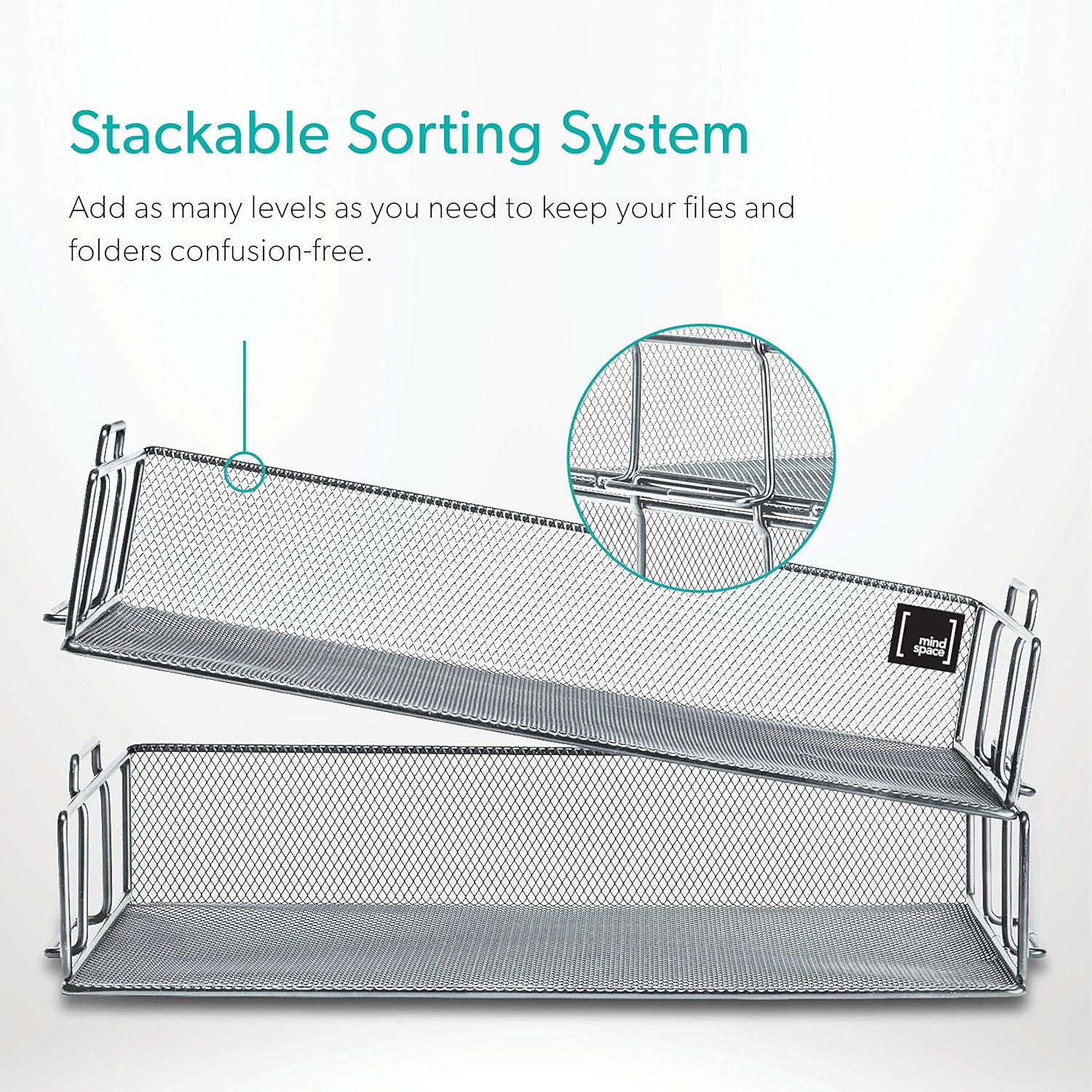 Mindspace 2 Tier Stackable Letter Tray| Paper Tray Desk Organizer | The Mesh Collection, Silver : Office Products