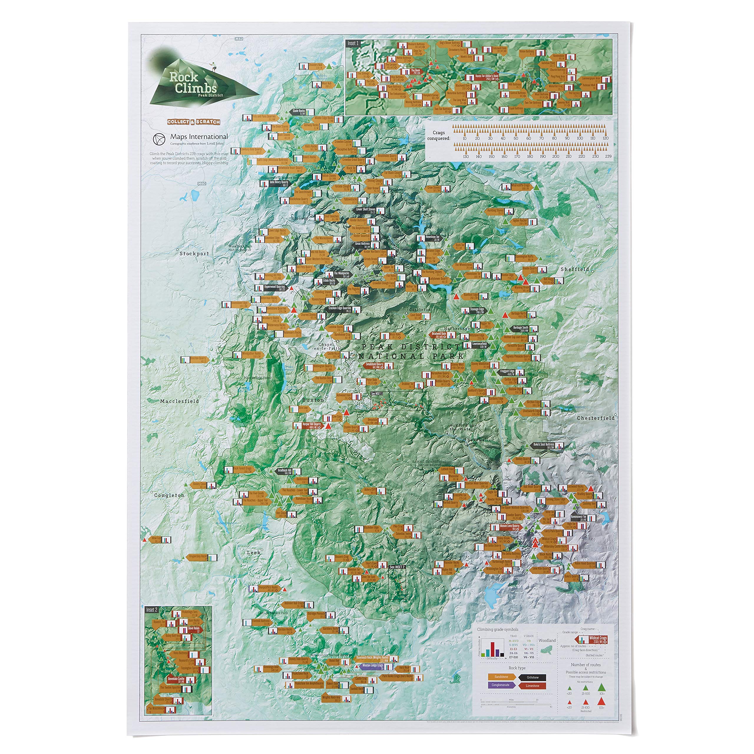 Scratch Off Peak District Rock Climbs - Poster Gift for Rock Climbers - 42 (w) x 59.4 (h) cm