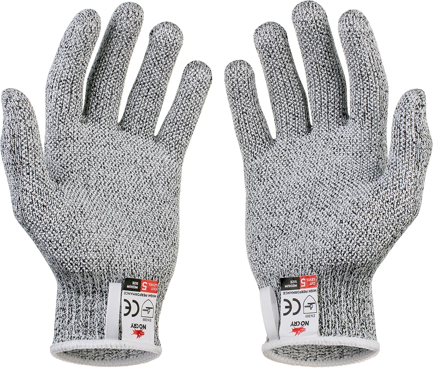 NoCry Cut Resistant Gloves with Grip Dots - High Performance Level 5 Protection, Food Grade. Size Large, Free Ebook Included! - - 