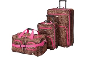 Rockland Vara Softside 3-Piece Upright Luggage Set, Pink Leopard, 3-Piece Set (20/22/28)