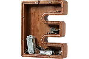 LADENK Piggy Bank for Kids Boys Girls, Wooden Large Letter Piggy Bank Alphabet Money Bank with Initial E, Coin Bank Fun Gifts for Birthday, Christmas, Festival, Baby Shower