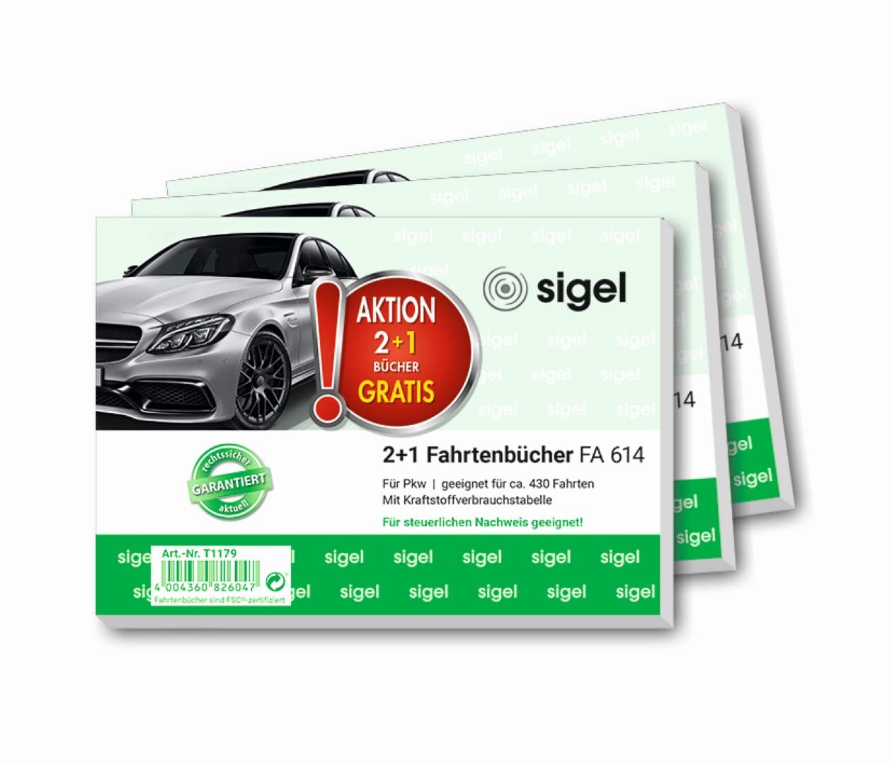 SIGEL T1179 Set of 3 Journey Logs for Cars, 3 x FA614: A6 Landscape, 80 Pages, for Germany and Austria, Approved by The Financial Office