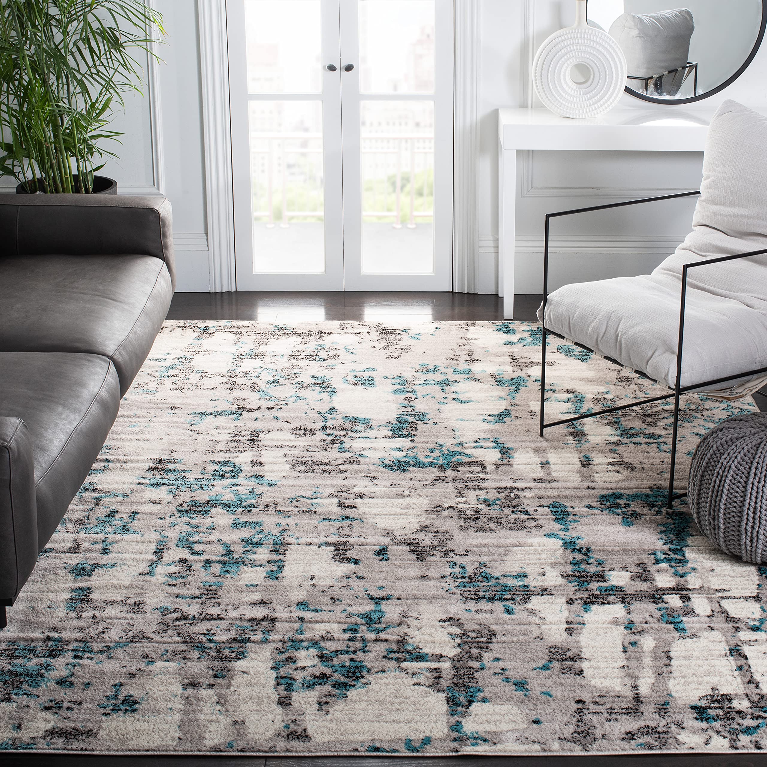 SAFAVIEH Skyler Collection 11' x 16' Grey/Blue SKY193B Modern Abstract Non-Shedding Living Room Dining Bedroom Area Rug Image SAFAVIEH Skyler Collection 11' x 16' Grey/Blue SKY193B Modern Abstract Non-Shedding Living Room Dining Bedroom Area Rug Image