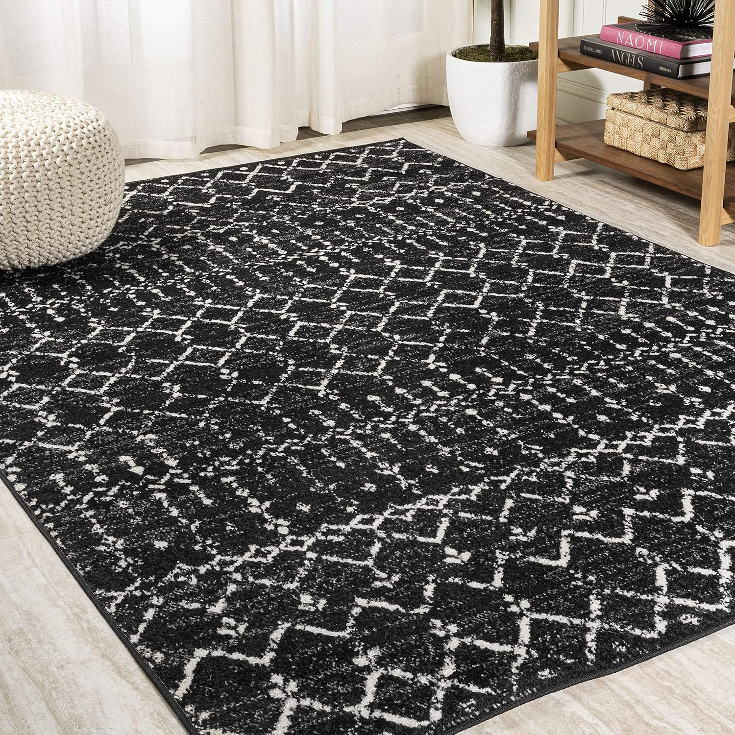Rugs, Pads & Protectors - JONATHAN Y MOH101D-8 Moroccan Hype Boho Vintage Diamond Indoor Area-Rug Bohemian Easy-Cleaning Bedroom Kitchen Living Room Non Shedding, 8 X 10, Black/Ivory
