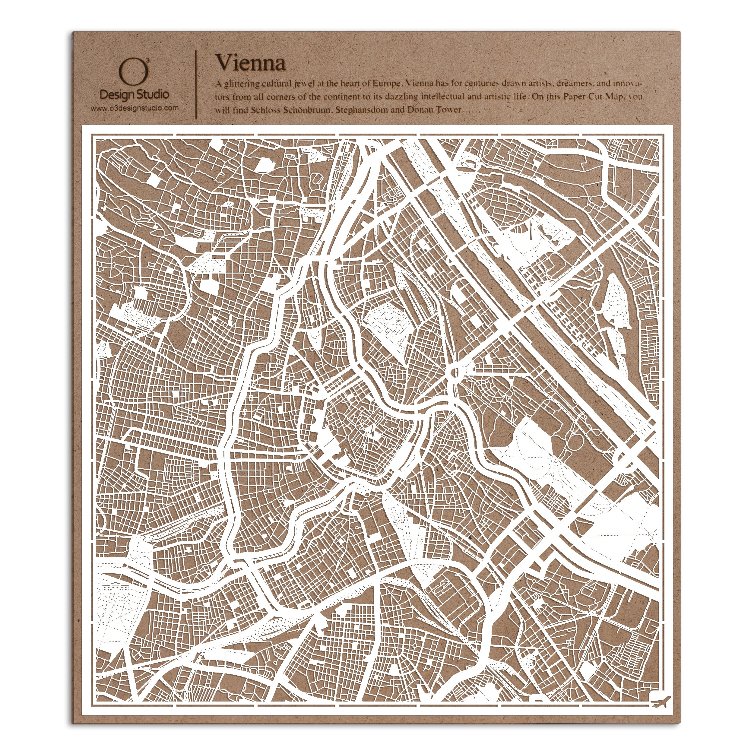Vienna Paper Cut Map White 30x30 cm Paper Art