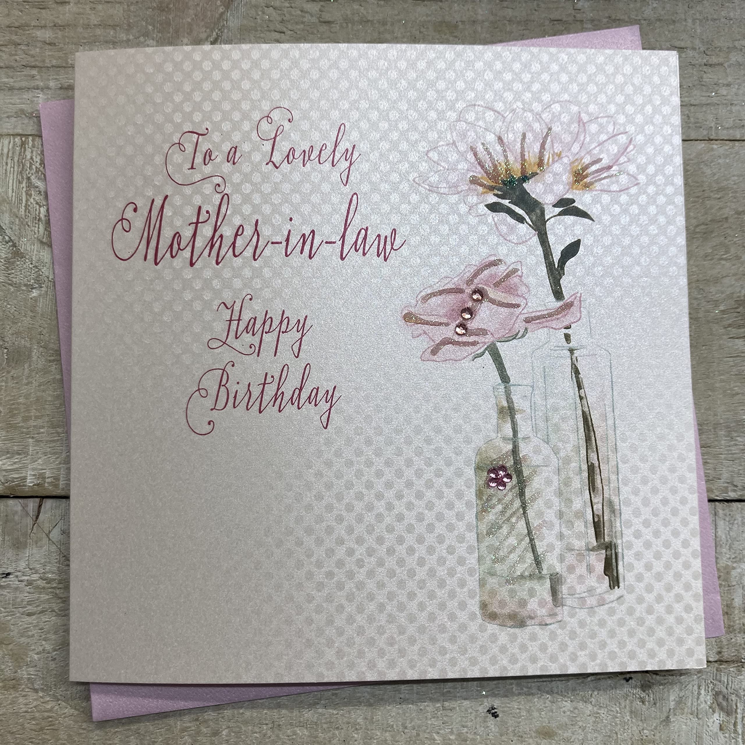 White Cotton Cards BD44 Happy Birthday To A Lovely Mother-in-Law Handmade Birthday Card NEW,16cm x 16 cm