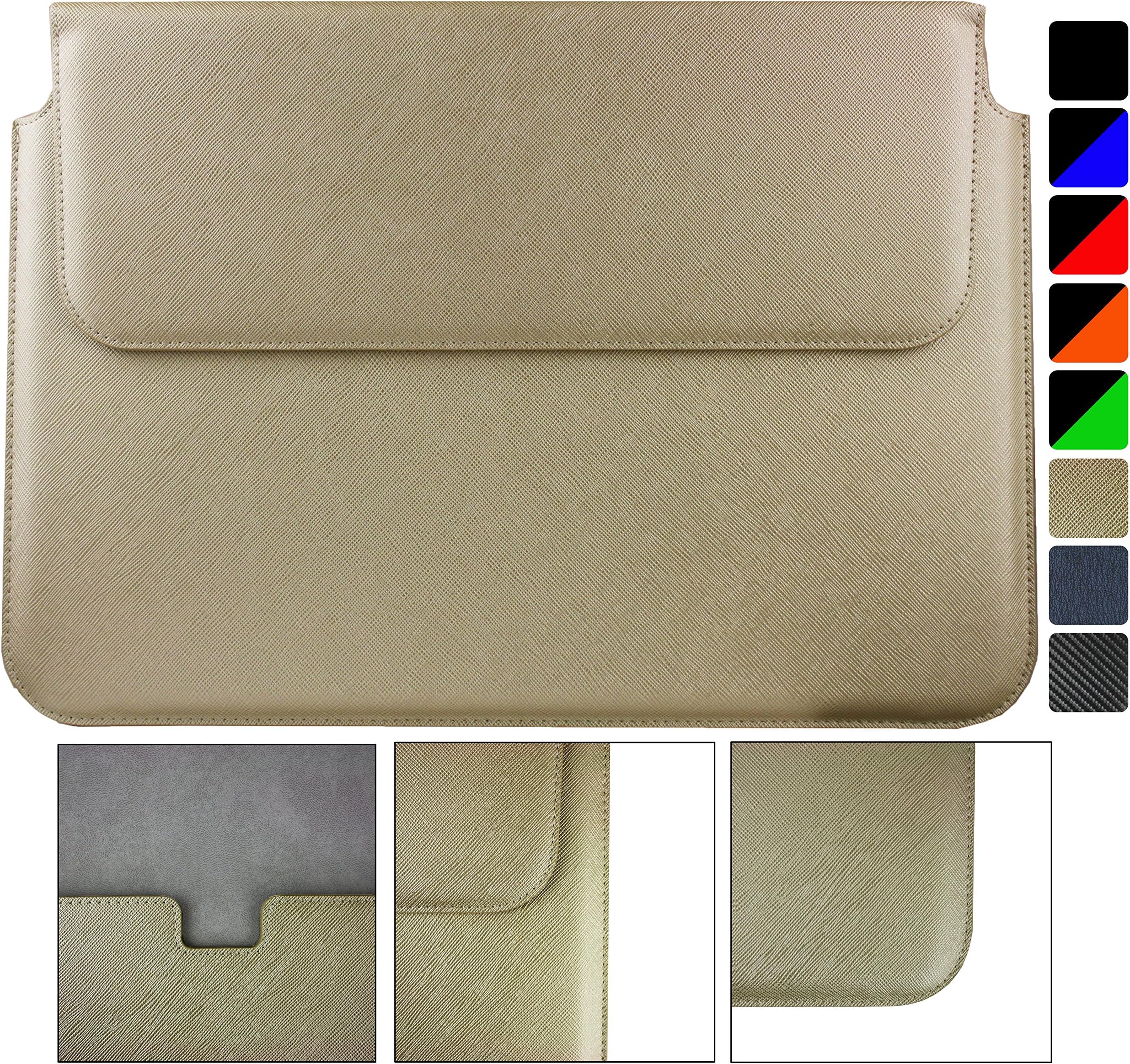 Emartbuy Apple MMGF2B/A MacBook Air 13 Inch Laptop Gold Textured Premium PU Leather Magnetic Folio Wallet Case Cover Sleeve (13.3 to 14 Inch)