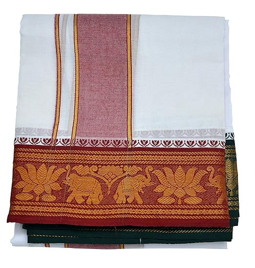 Men's White Cotton Dhoti with Angavastram For Men (Size:9x5),Color White