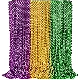 EOBOH 72PCS Mardi Gras Beads Throws, Mardi Gras Green Purple Gold Metallic Beads Necklaces Accessories Bulk, Mardi Gras Beads Necklace Costumes for Parade Throws Party Decorations Favor Supplies