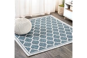 JONATHAN Y Moroccan Trellis Indoor Outdoor Square Area Rug 6X6 Teal/Gray, Trebol Textured Weave for Backyard, Patio, Porch, Easy-Cleaning, High Traffic, Pet-Friendly, Non-Shedding (SMB109E-6SQ)