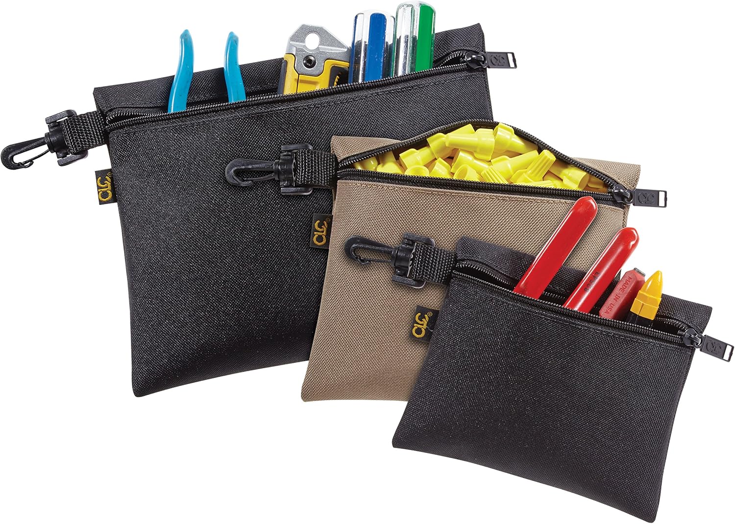 CLC Custom Leathercraft 1100 Multi-Purpose Clip-on Zippered Poly Bags, 3 Pack - Tool Bags - 