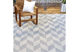 Nicole Miller New York Patio Country Calla Contemporary Herringbone Indoor/Outdoor Area Rug, Blue/Grey, 5'2"x7'2"