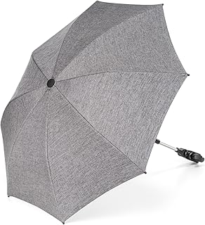 Universal Sonnenschirm Sonnenschutz für Kinderwagen &amp; Buggy - UV Schutz 50+ / 73 cm Durchmesser / biegsam / Universalhalterung für Rund- und Ovalrohre - Melange Grau