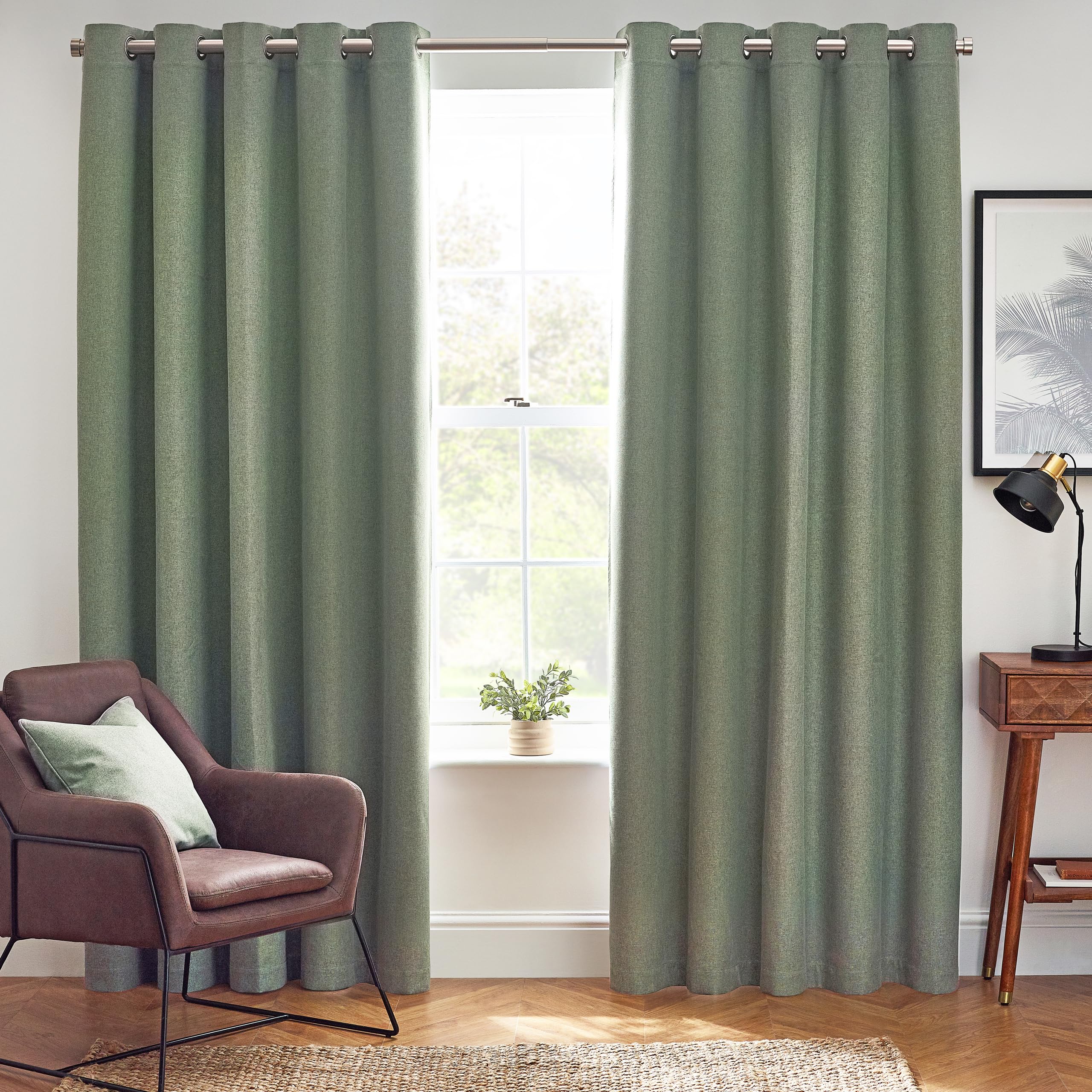 furn. Dawn Textured Blackout Eyelet Curtains – Thermal Lined Pair (Eucalyptus - Width 168 x Drop 183cm)