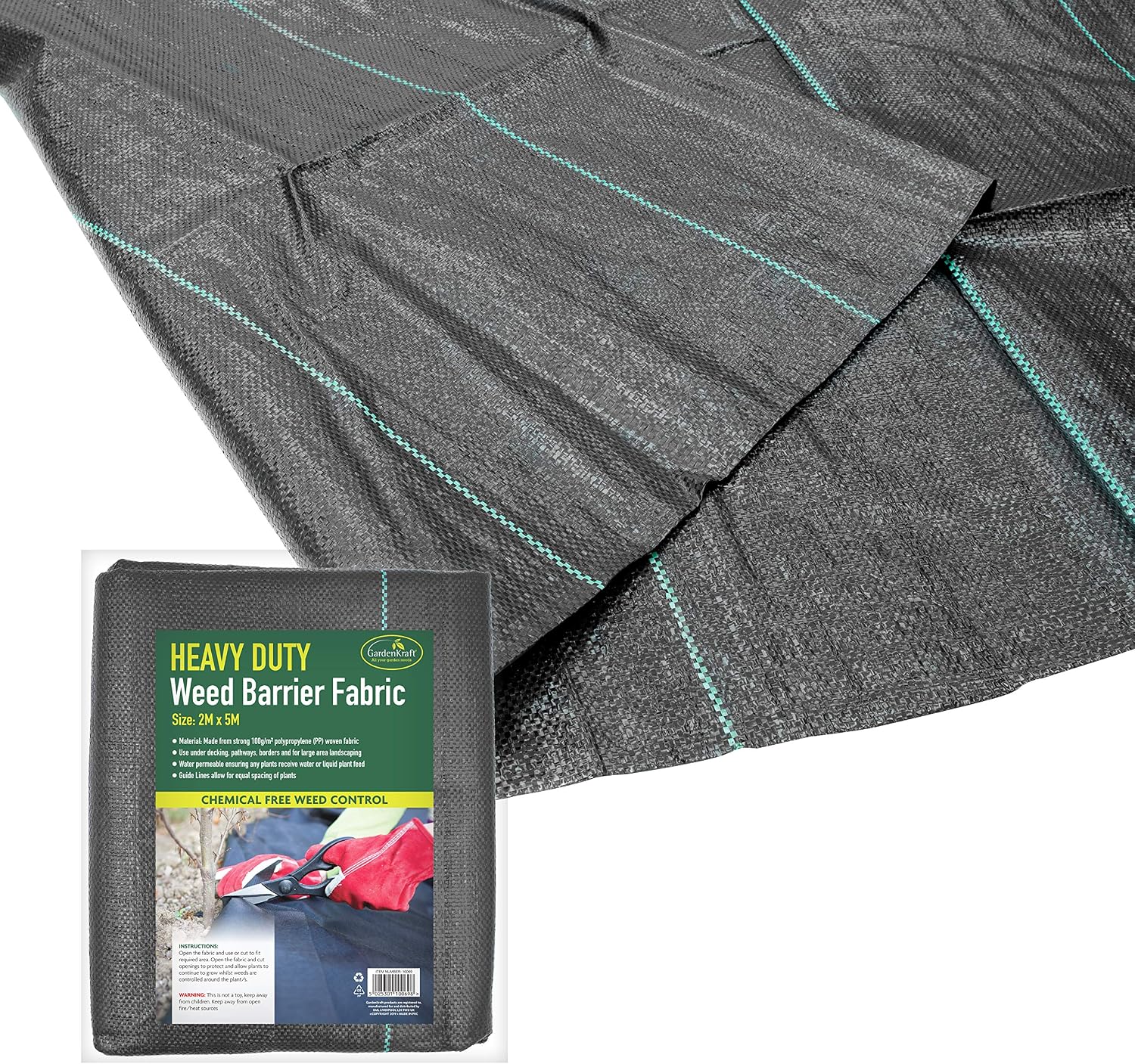 GardenKraft 10069 Heavy Duty Weed Control Fabric / 10m Coverage from 2 Individual 5m x 2m Barrier Rolls/Multi-Purpose Garden Landscaping Ground Cover