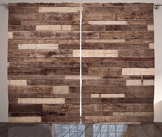 Amazon Com Ambesonne Wooden Curtains Wall Floor Textured Planks