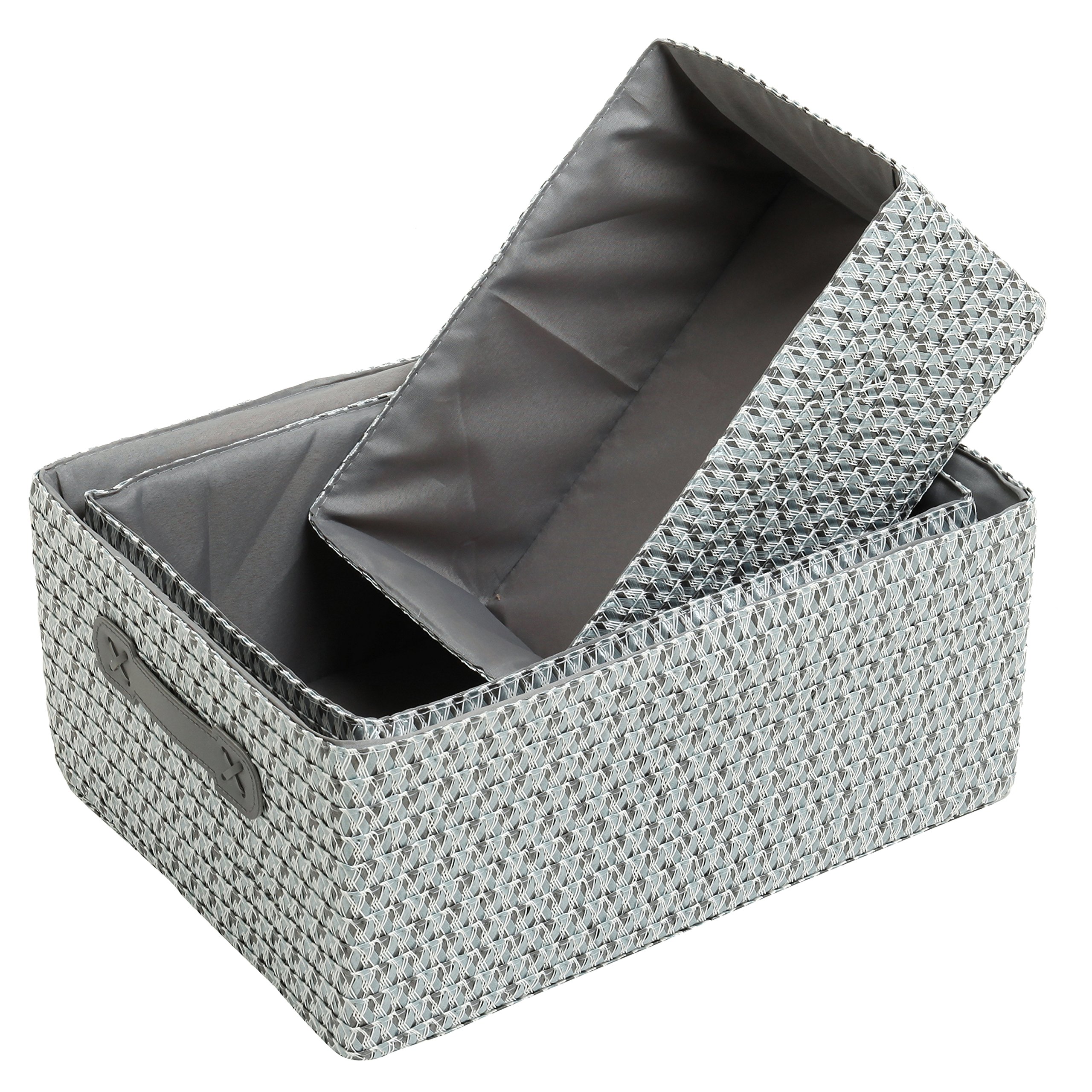 Set of 3 Nesting Storage Baskets, Woven Magazine & Newspaper Bins, Toy