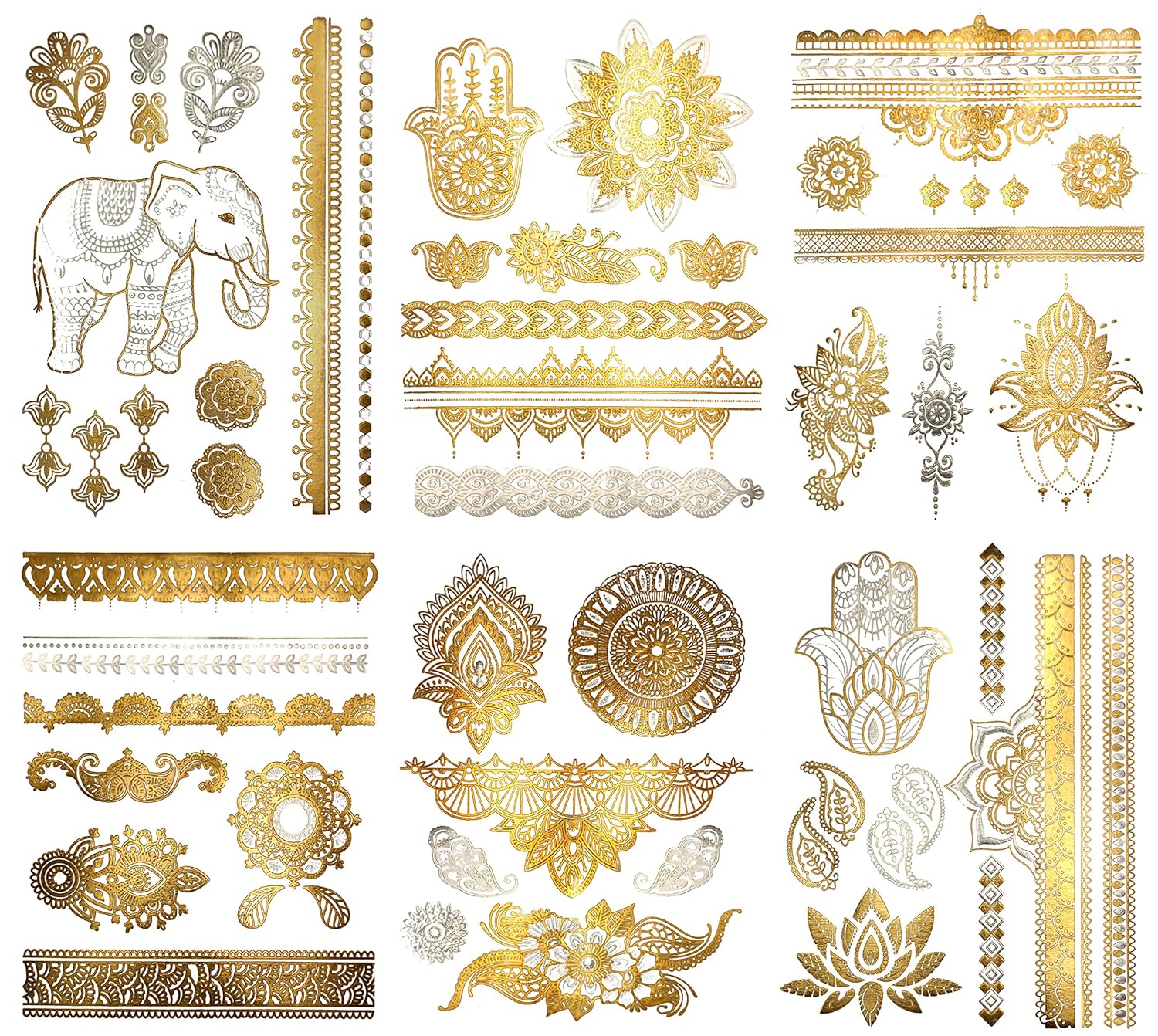 Terra Tattoos Metallic Henna Temporary Tattoos - 75 Gold Temp Tattoos
