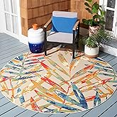 SAFAVIEH Washable Rug Outdoor Cabana Collection - 6'7" Round, Ivory & Navy, Non-Shedding & Easy to Clean, Ideal for Patio, Ba