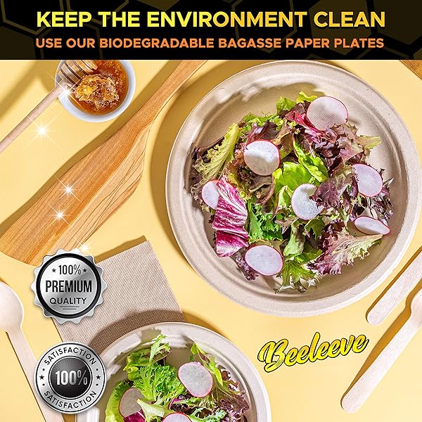 BEELEEVE DISPOSABLE PAPER PLATES – BIODEGRADABLE  125CT WHITE (10 INCH)