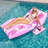 SLOOSH Inflatable Pool Floats Adult - Extreme Comfort Pool Lounge Chair with Detachable Cup Holder, Heavy Duty Lounger Floating Recliner Blow Up Floaties Water Floaty Lake Beach Tanning Float