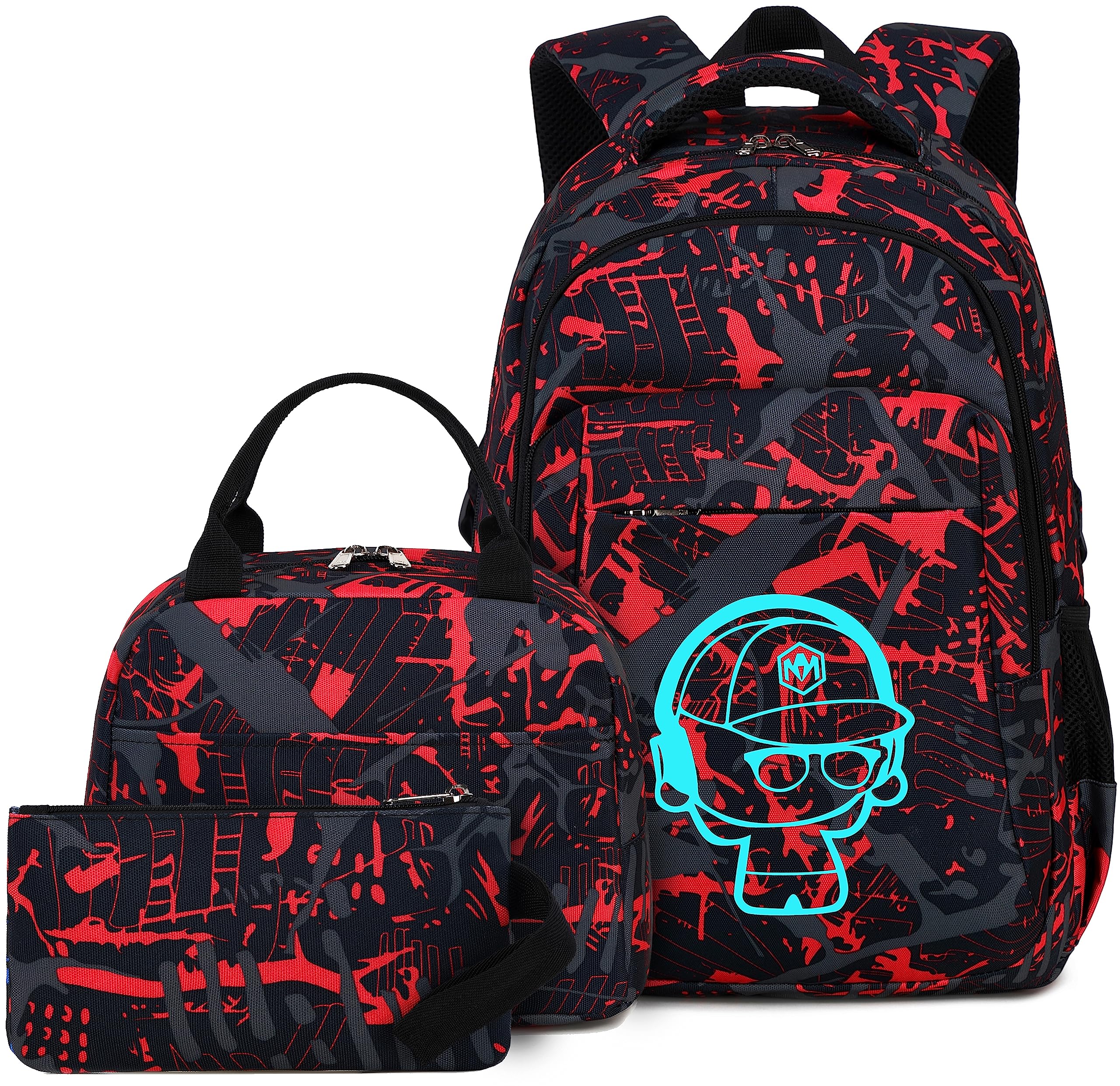 LEDAOU Graffiti School Backpack For Teens - Red Black Design, Fits 15" Laptop - View #5