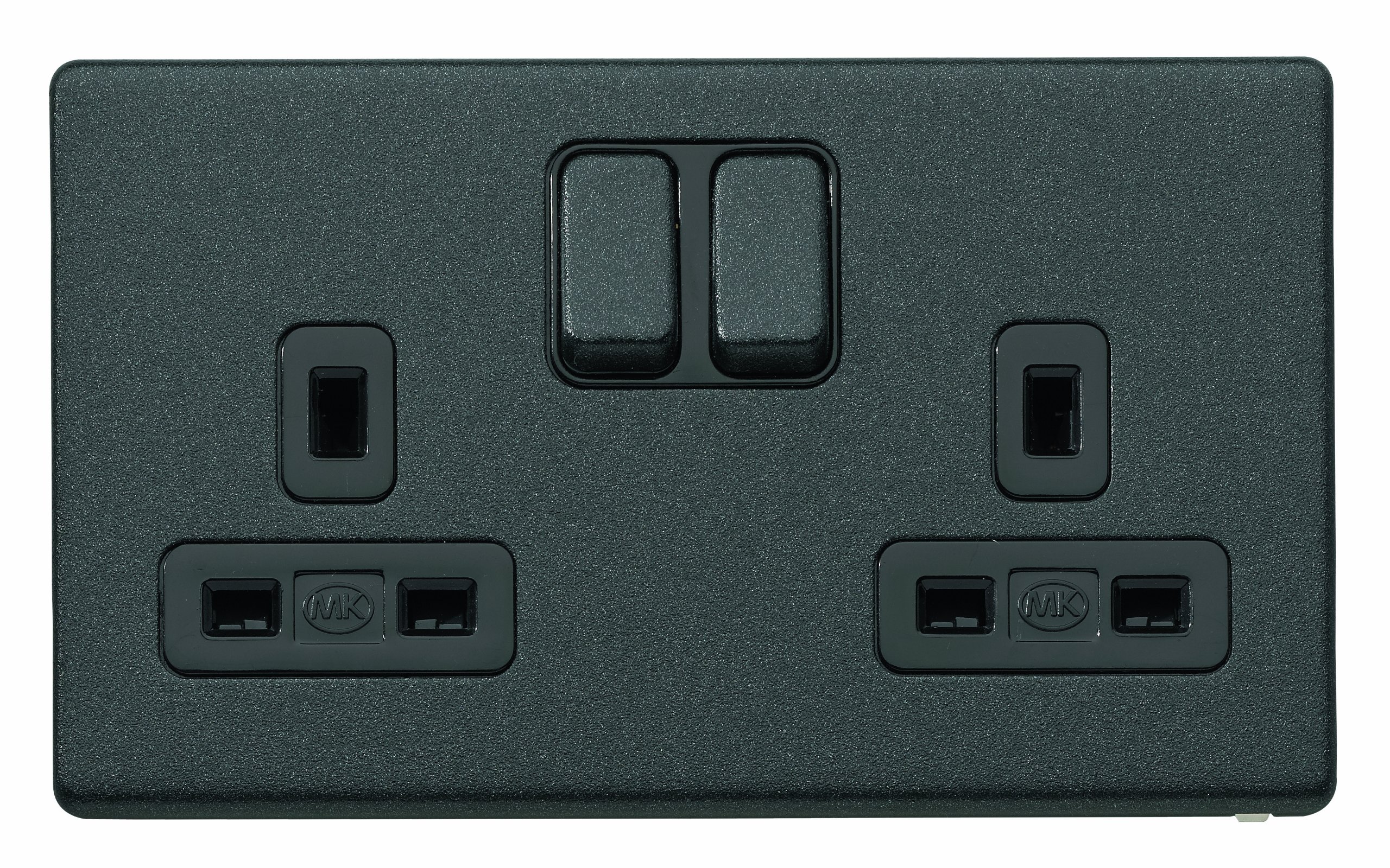 MK Aspect K24347LBKB Double Switch Socket Dual Earth/Double Pole - Lustrous Black