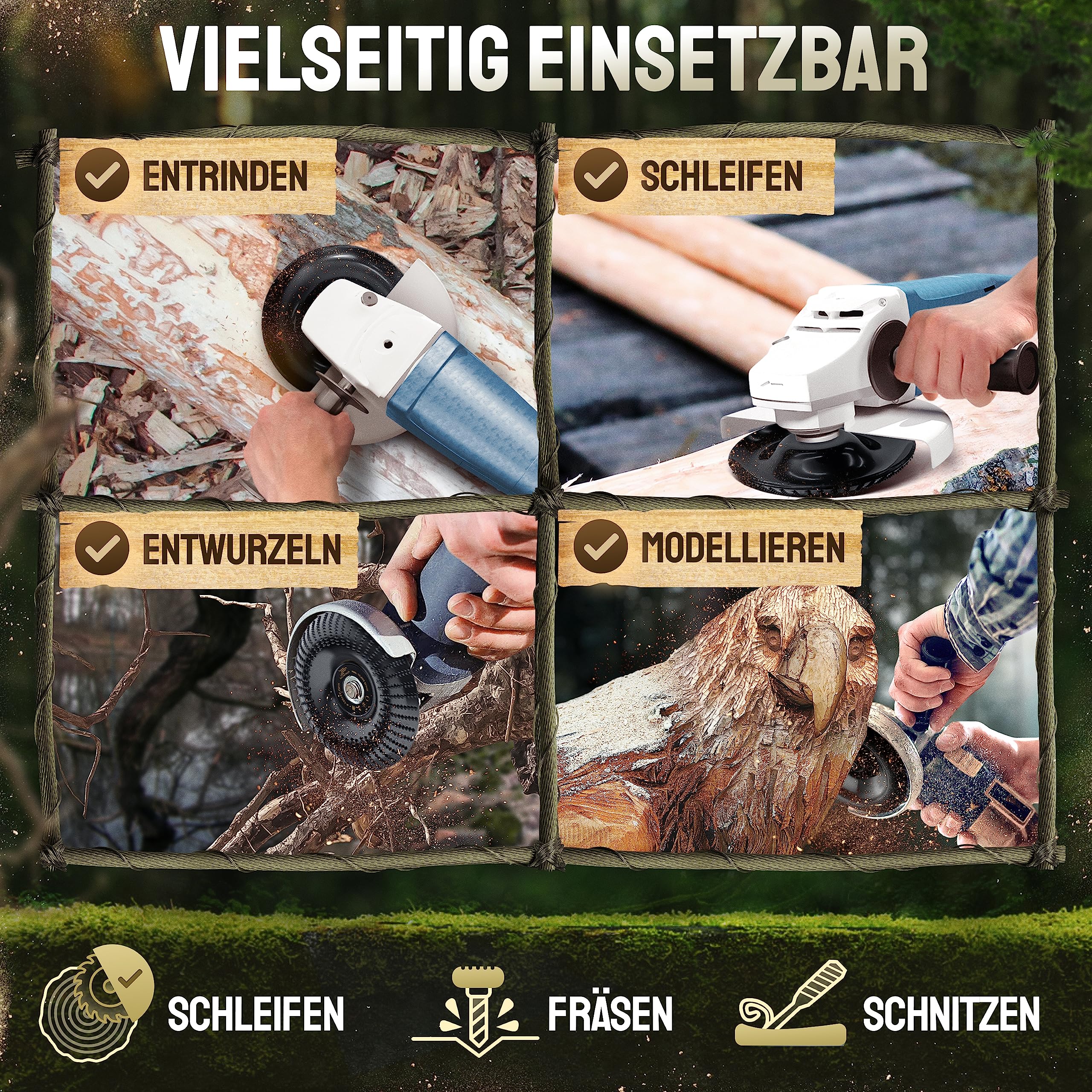 Adlerfokus Holz Schleifscheibe 125mm Set Winkelschleifer [EXTRA SCHARF] Flexscheibe für Holz - Wurzelfräse - Lackfräse - Baumstumpffräse - Raspelscheibe - Schleifen mit einer Flex Schleifscheibe 4