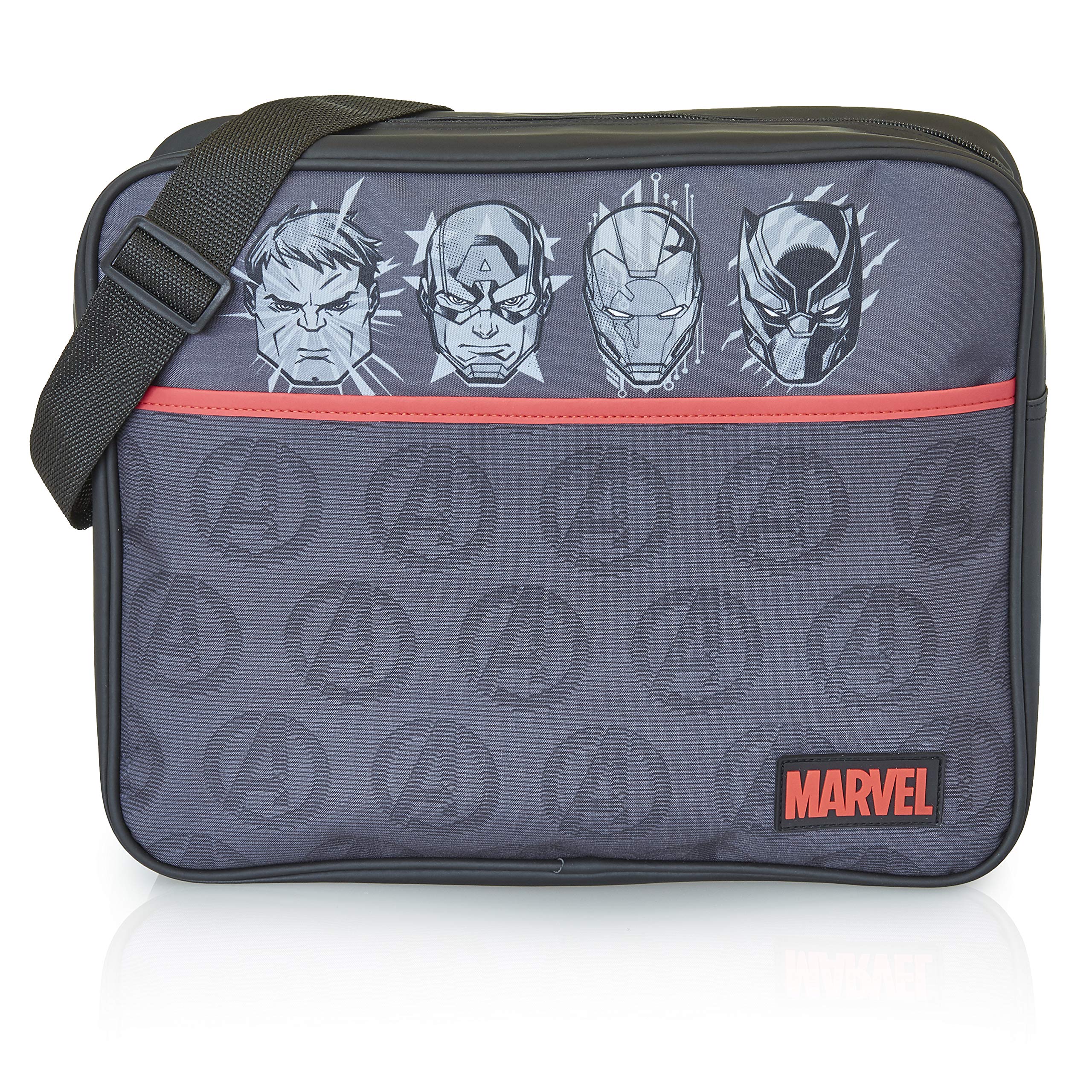MARVEL Avengers Messenger Bag for Boys, Men with Captain America, Hulk, Iron Man and Black Panther | Boy's Black Cross Body Shoulder Bag for Gym, School Or Travel | Official Merchandise