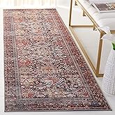 SAFAVIEH Washable Rug Tucson Collection - 2'6' x 10' Runner, Navy & Rust, Slip Resistant & Easy to Clean, Ideal for Living Ro