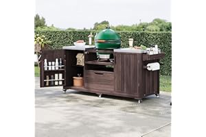 Merax 66.5" Outdoor Kitchen Island for Big Green Egg Grills, Solid Wood Outdoor Grill Cart for Tabletop Grill with Stainless 