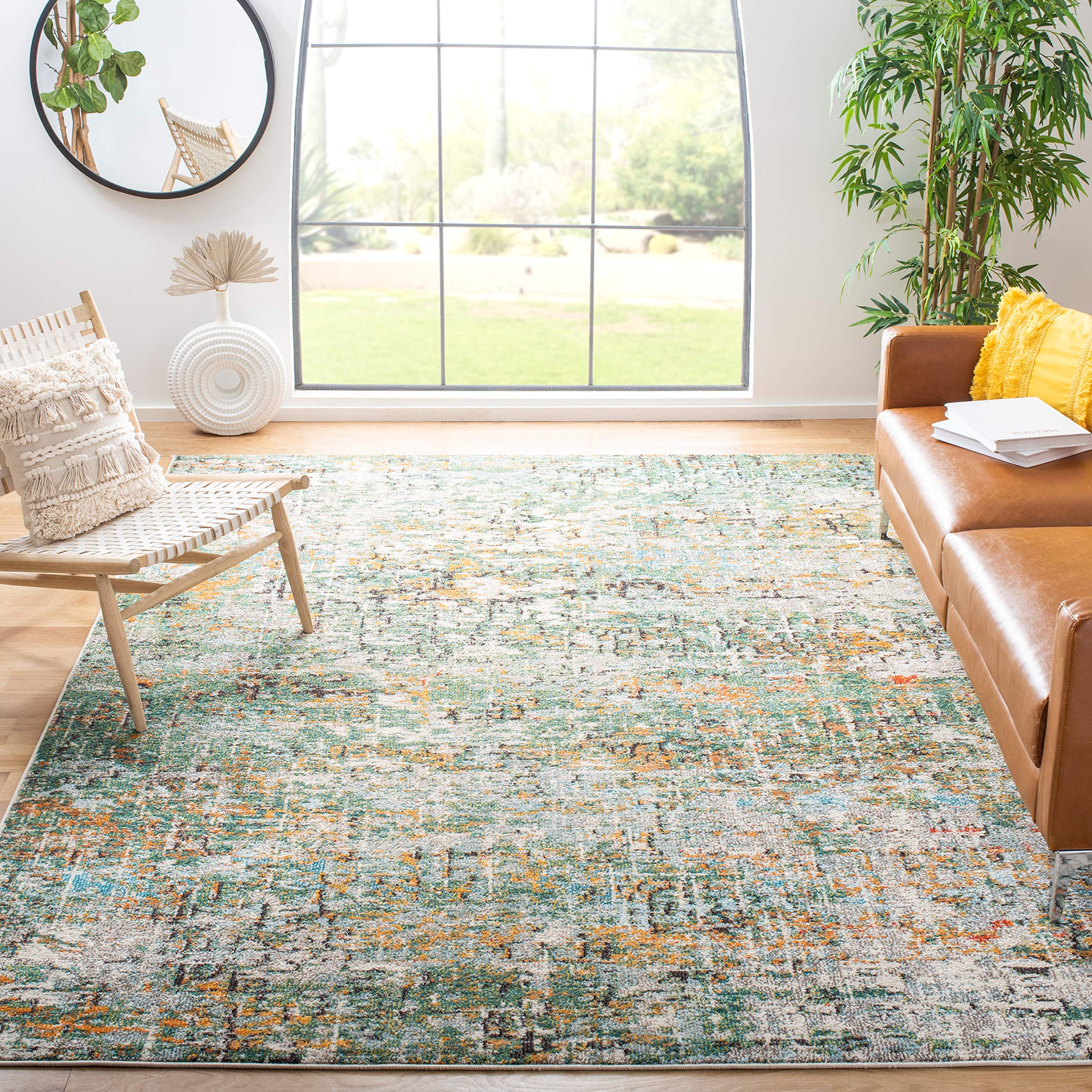 SAFAVIEH Madison Collection Area Rug - 9' x 12', Green & Turquoise, Modern Abstract Design, Non-Shedding & Easy Care, Ideal for High Traffic Areas in Living Room, Bedroom (MAD460Y) Image