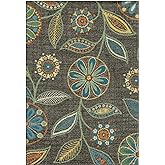 Maples Rugs Reggie Floral Area Rug - Made in USA - Washable, Non Slip, Pet-Friendly Mats for Living Room, Bedroom, and Office, 3'4 x 5, Dark Grey